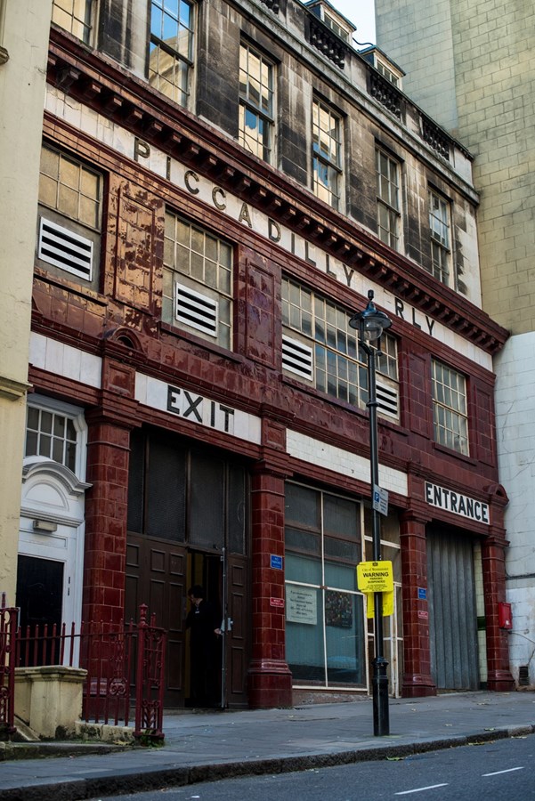 Aldwych’s entrance on Surrey Street, which once had the lettering ‘Piccadilly Tube’ but was changed to ‘Piccadilly Rly’.