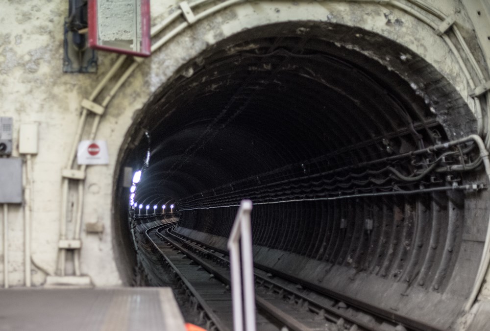 Looking down the tunnel while standing on Platform 1 in Aldwych.