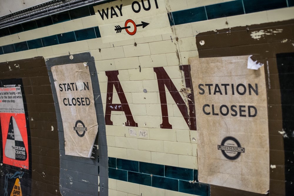 The remnants of the original name for Aldwych station 'Strand' can still be seen in some of the tiling.