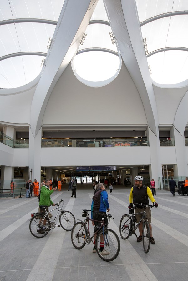 Bikes in Atrium at New Street station. NETWORK RAIL