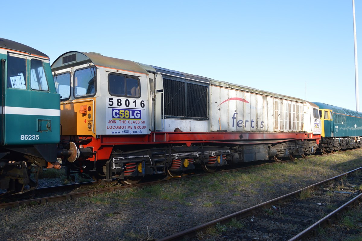Preserved 58016, owned by the Class 58 Locomotive Group, stands at Leicester on January 15. RICHARD CLINNICK. Preserved 58016, owned by the Class 58 Locomotive Group, stands at Leicester on January 15. RICHARD CLINNICK.