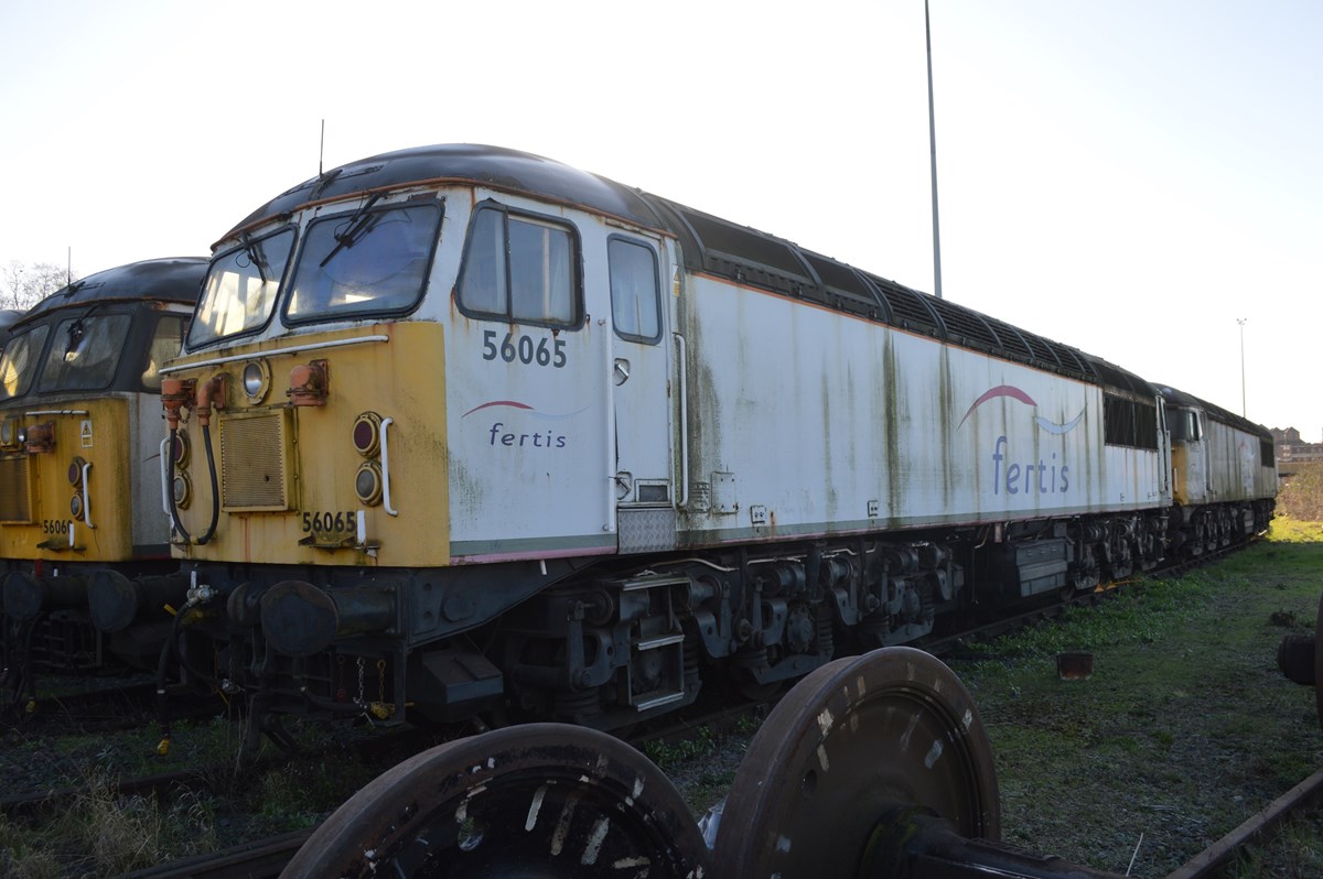 Stored UK Rail Leasing 56065 at Leicester on January 15. RICHARD CLINNICK. Stored UK Rail Leasing 56065 at Leicester on January 15. RICHARD CLINNICK.