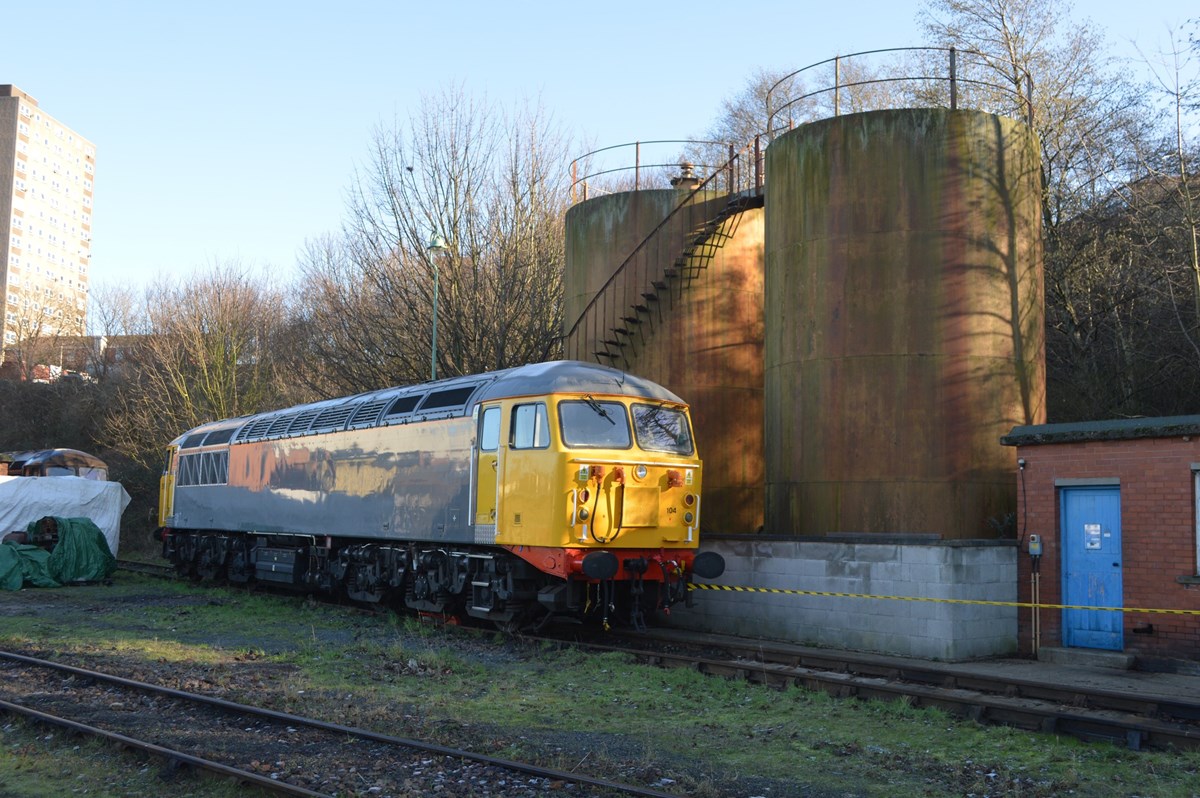 UK Rail Leasing 56104 stands next to fuel tanks at Leicester on January 15. RICHARD CLINNICK. UK Rail Leasing 56104 stands next to fuel tanks at Leicester on January 15. RICHARD CLINNICK.