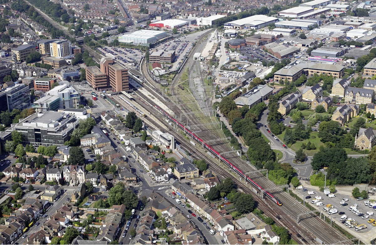 A Virgin Trains Class 390 11-car Pendolino, a London Overground Class 378 and a Southern Class 377 Electrostar are all visible in this view of Watford Junction on September 4 2013. Expansive sidings take up much of the railway land here. In just two years’ time, the station will be served by an extended Metropolitan Line, using the trackbed of the disused Watford and Rickmansworth Railway, as part of the Croxley Rail Link project for which final approval was given on July 24 2013.