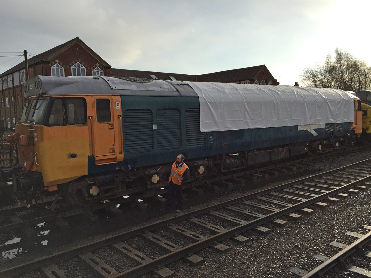 One locomotive that didn't see use at the Mid Norfolk Railway gala in December 2014 was resident 50019 Ramilies. The Class 50 has been withdrawn from traffic for a major overhaul, and is expected to be out of traffic until possibly 2017. Work has started on the locomotive, which on December 27 2014, was stabled adjacent to Dereham station.