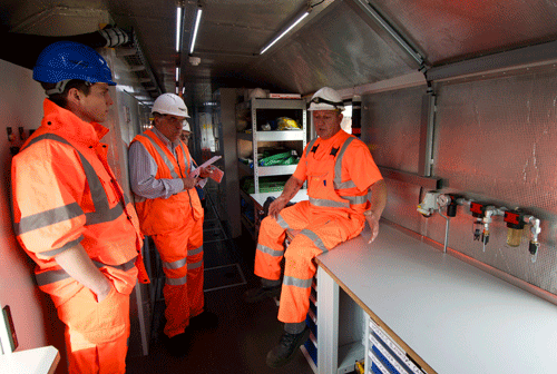 On-train fitters have their own workbench. PHIL HAIGH