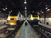 East Coast 43310 (left) and East Midlands Trains 43048 (right) stand inside Neville Hill during the early hours of December 9. The EC power car was undergoing repairs, while the EMT HST was receiving an exam.