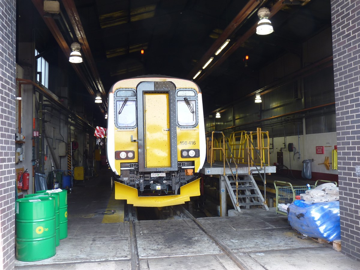 Greater Anglia 156416 undergoes an exam before being used on peak-time rural branch trains later in the day.