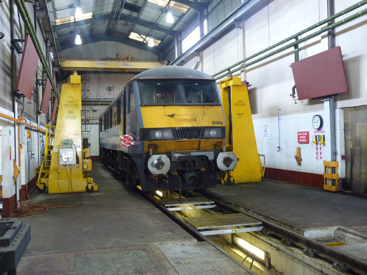 Greater Anglia 90006 Modern Railways/Roger Ford undergoes an exam.