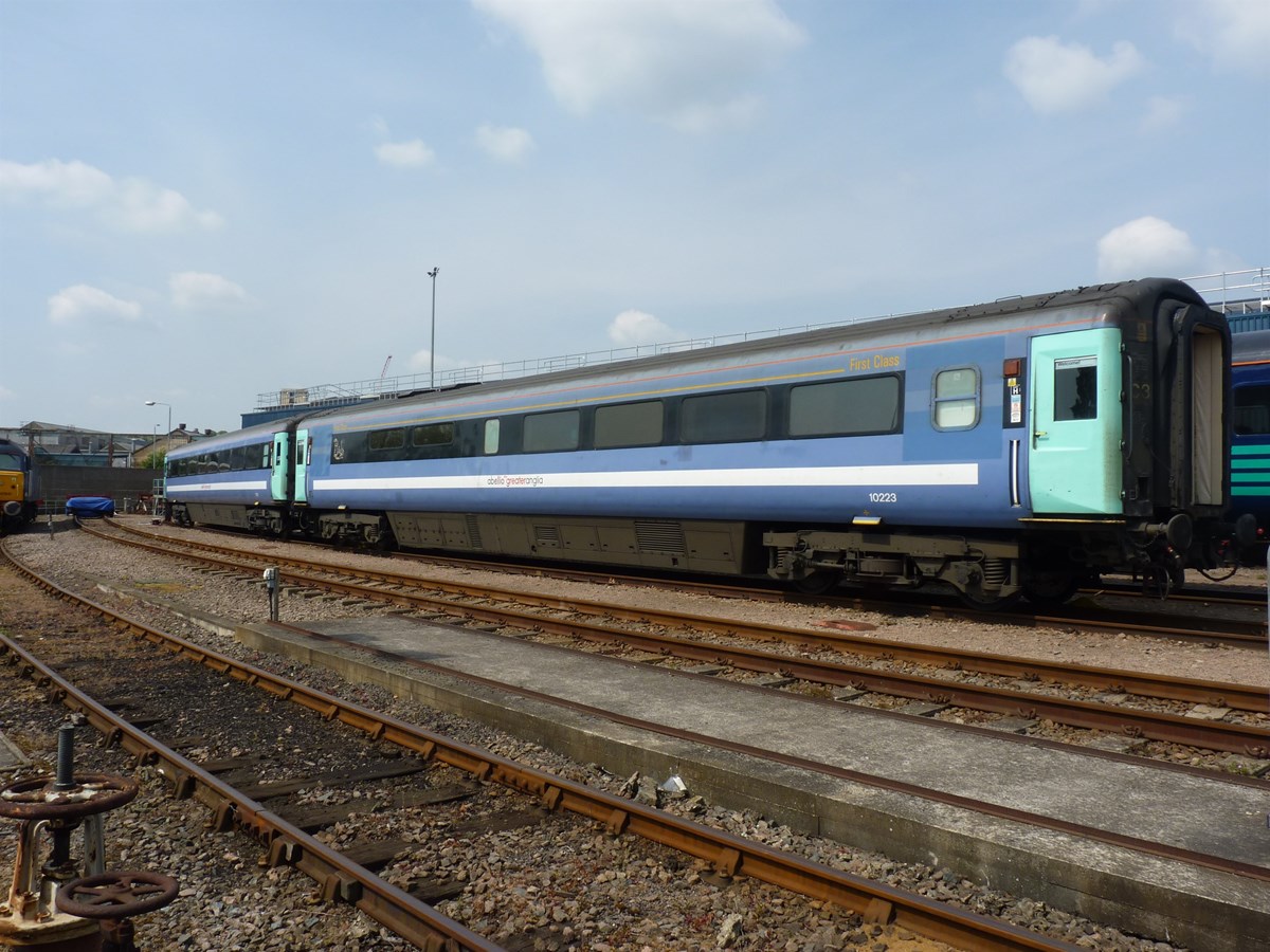 Greater Anglia Restaurant First Buffet (RFM) 10223 stands spare.
