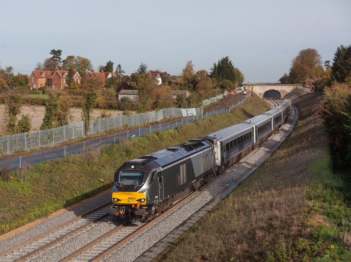 Chiltern Railways 68014 passes Islip on October 25, with the 1035 London Marylebone-Oxford Parkway. Chiltern Railways 68014 passes Islip on October 25, with the 1035 London Marylebone-Oxford Parkway.