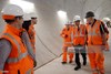 Prince Philip, Duke of Edinburgh is shown around the new Crossrail station taking shape 30 metres below Farringdon in London, where he met some of the apprentices, construction workers and engineers delivering the station on November 4, 2015 in London, United Kingdom. BECHTEL