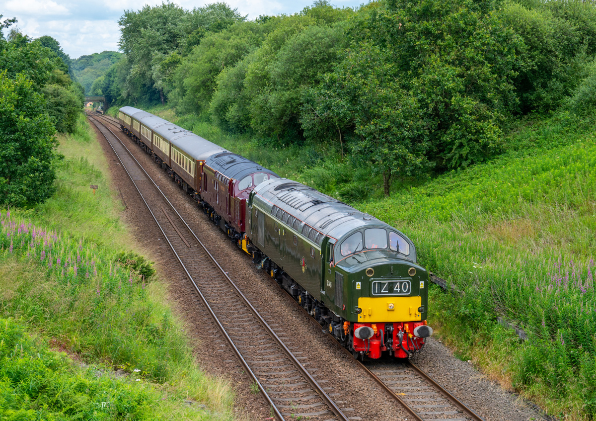 40145 Hellifield to Carnforth Steamtown climbs up through Ramsgreave and Wilpshire. 15 July 2024. TOM MCATEE.