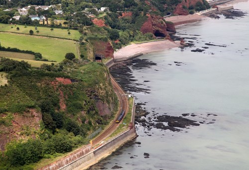 A Class 150/2 operates a local First Great Western train heading west for Paignton. It is about to enter Parson's Tunnel, having left Clerk's Tunnel. Class 150 train heading to Paignton