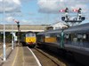 On August 23 2014, Direct Rail Services 47853 Rail Express runs round its train at Great Yarmouth having arrived with empty coaching stock from Norwich Crown Point. It hauled the 1035 to London Liverpool Street.