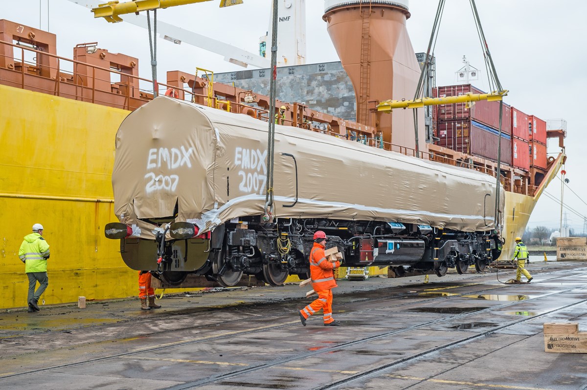 GBRf 66779, the final Class 66 to be built for the UK, is about to touch down on British soil. GBRf 66779, the final Class 66 to be built for the UK, is about to touch down on British soil.