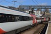 The rake of newly-liveried coaches from set BN03, having just arrived from being treated at Bounds Green depot.