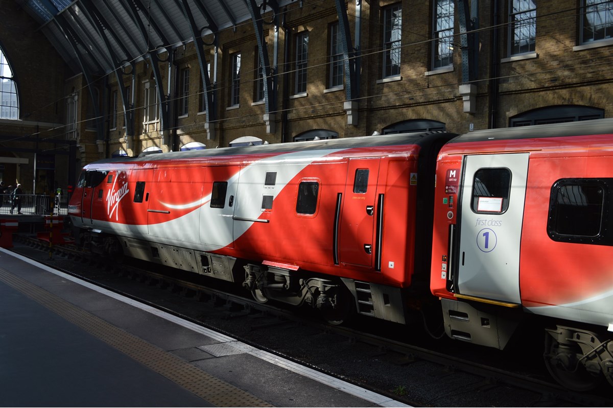 Driving Van Trailer 82219 stands at the buffer stops at King's Cross having just arrived at platform 8.