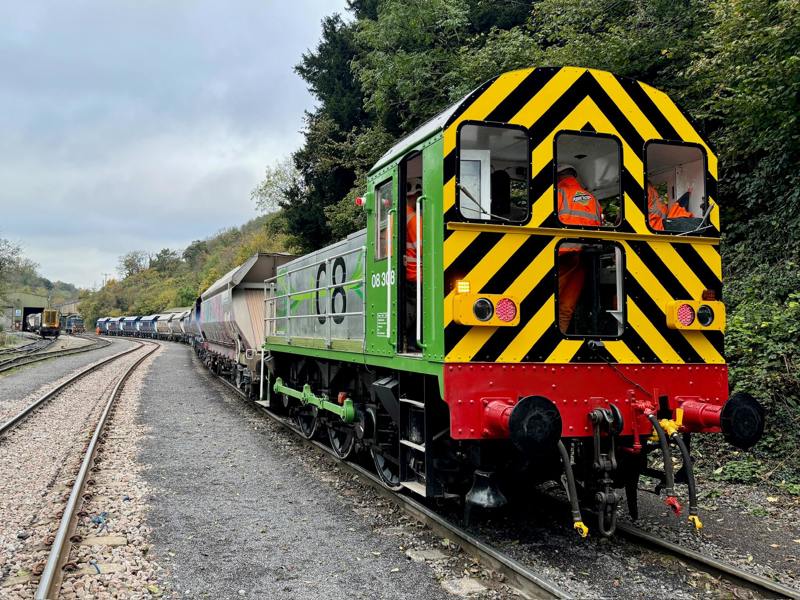 The Class 08e on test at Whateley Quarry in Somerset