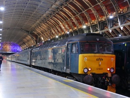 Great Western Railway’s Class 57/6s are used almost exclusively on Night Riviera services. On April 25, 57603 has brought the stock for the 2345 to Penzance into Paddington. JO CLOUGH.