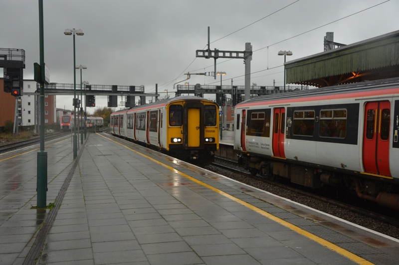 A Transport for Wales Class 150, 150208, arrived at Cardiff Central with an Aberdare to Merthyr Tydfil service
