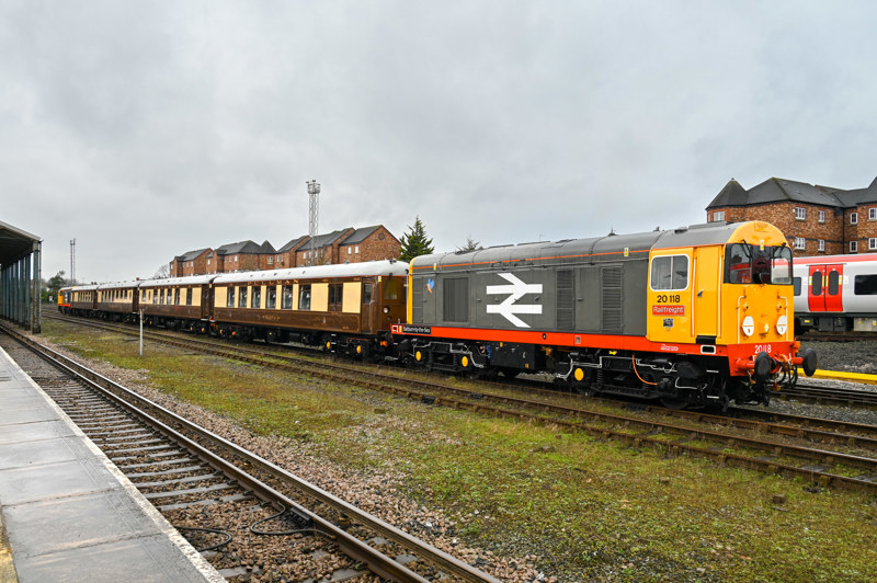 Locomotive Services Limited 20118 and 20132 at Chester with the Brighton Belle on January 28. TOM MCATEE.