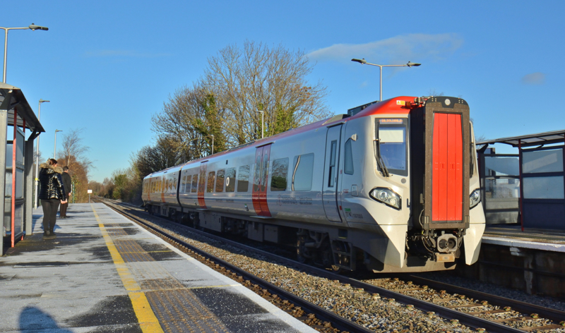 A Transport for Wales Class 197 at Neston station on the Wrexham to Bidston line