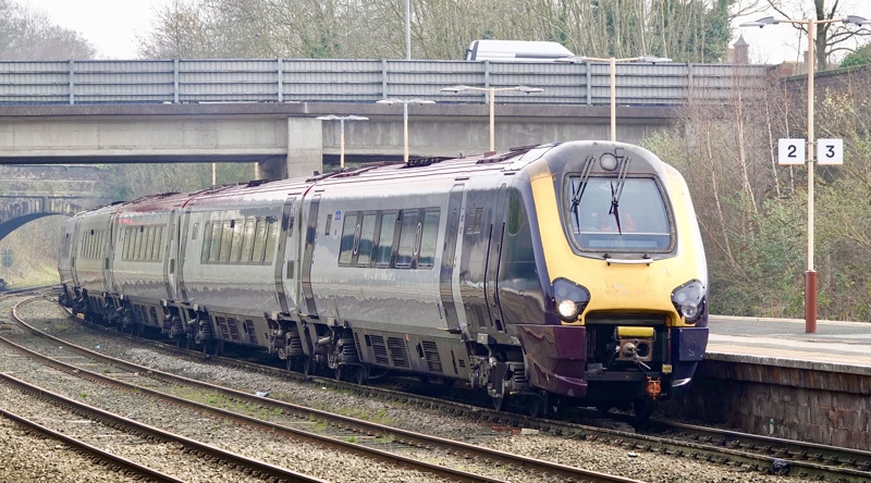 Off-lease 221104 passes Wellington as part of a driver training run between Central Rivers TMD and Wrexham. ALISTAIR COX.