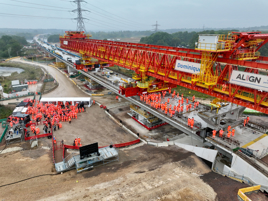 Final deck segment of Colne Valley viaduct installed. HS2.