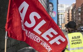 03/06/23 photo of members of the Aslef union on a picket line near to Leeds train station. ALAMY