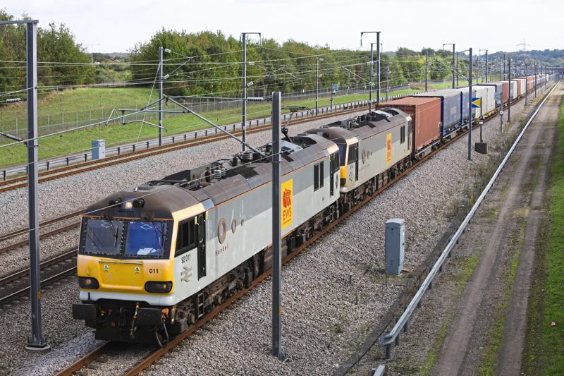 92011 hauling a freight train on HS1. IAIN SCOTCMAN.