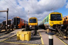 Class 323s and ‘730s’ sit side by side in the sidings at Soho depot. Peter Plisner.