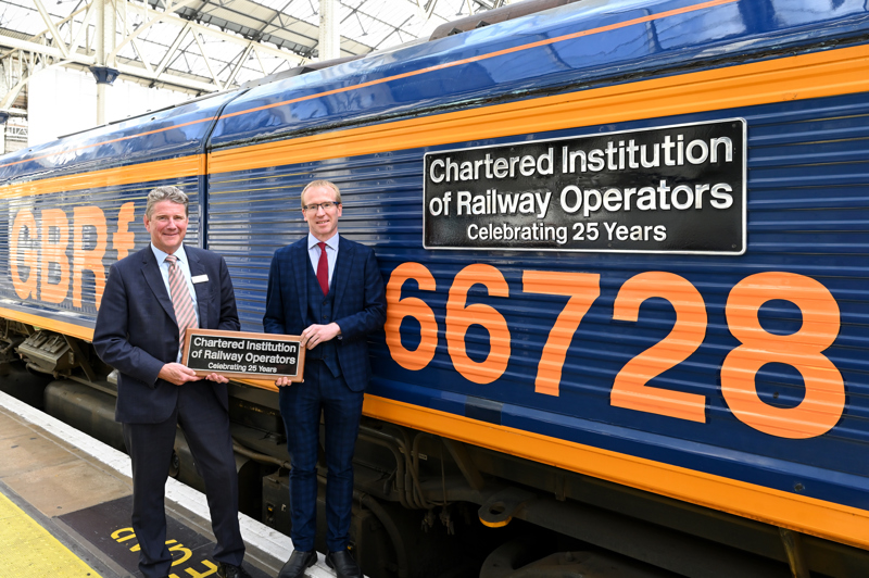 GBRf's 66728 after being named Chartered Institution of Railway Operators by GB Railfreight CEO John Smith and CIRO CEO Phil Sherratt. CIRO.