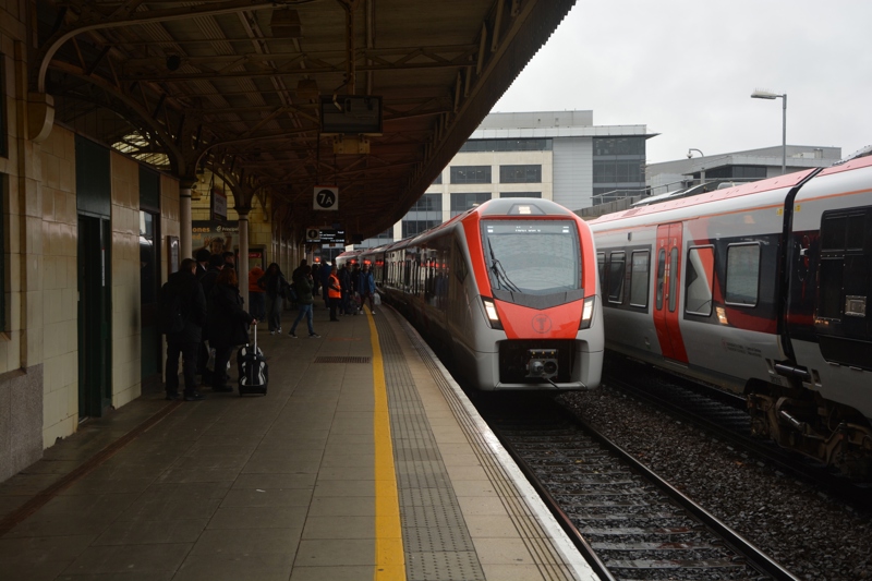 Transport for Wales' 756116 arrives at Cardiff Central for the official launch train towards Aberdare on November 18