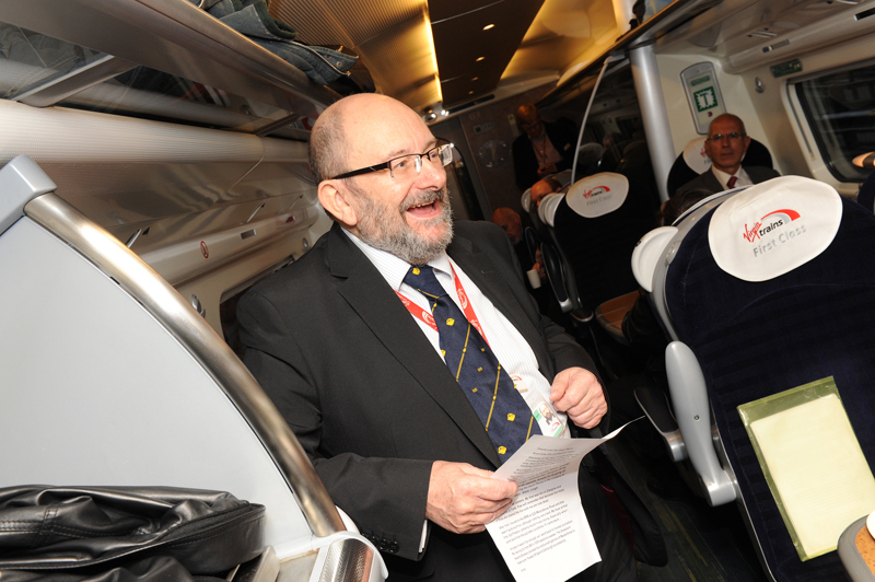 Allan McLean travelling on a Virgin Trains Pendolino during a media breakfast to mark his retirement in 2012. VIRGIN TRAINS.