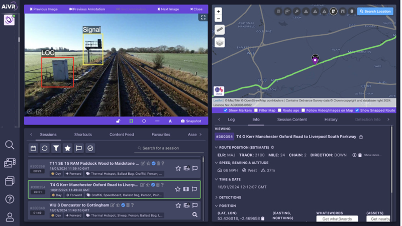 This screengrab shows AIVR’s automatic classification of lineside equipment - in this case, a signal and a location cabinet. ONE BIG CIRCLE/NETWORK RAIL.