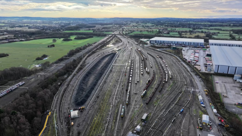 Aerial shot of Crewe Basford Hall freight depot. NETWORK RAIL.