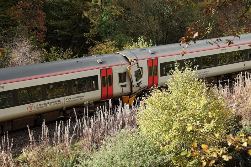 Cambrian Line crash near Talerddig and Llanbrynmair with 158841, left, and 158824, right