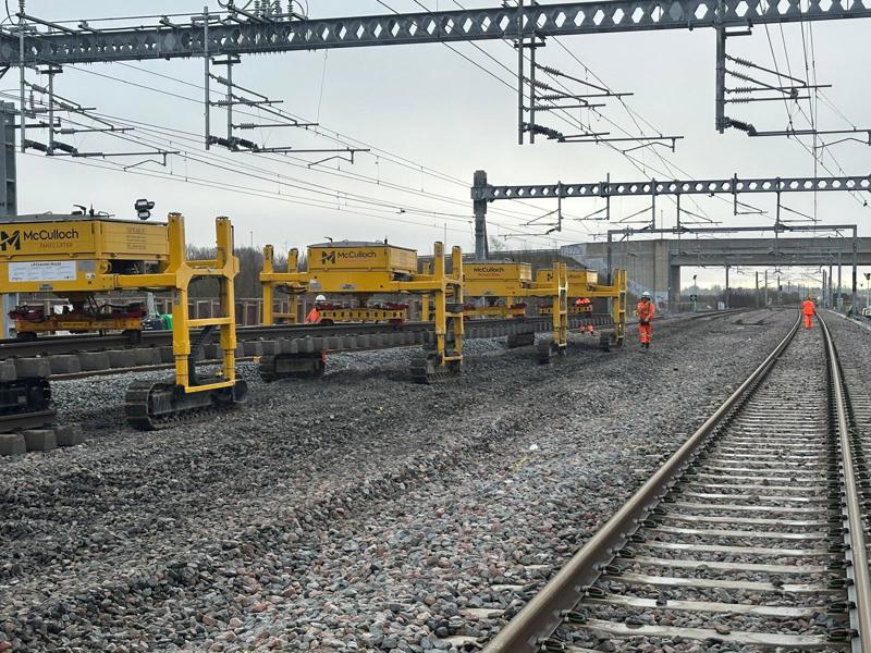 Rails being realigned through the new Cambridge South station. NETWORK RAIL.