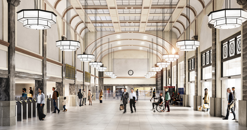 Artist's impression of enlarged Cardiff Central's northern booking hall. TRANSPORT FOR WALES.