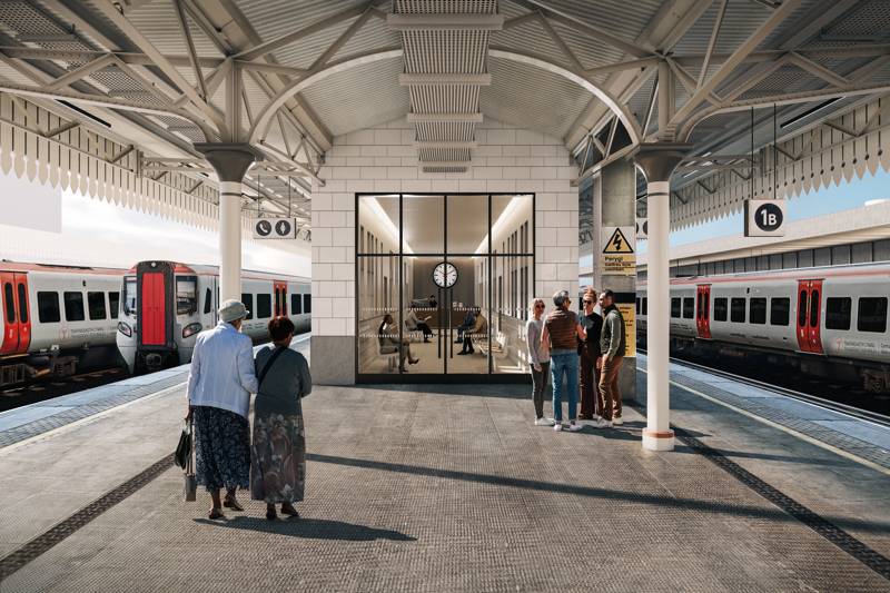 Cardiff Central station - platform buildings. TRANSPORT FOR WALES.