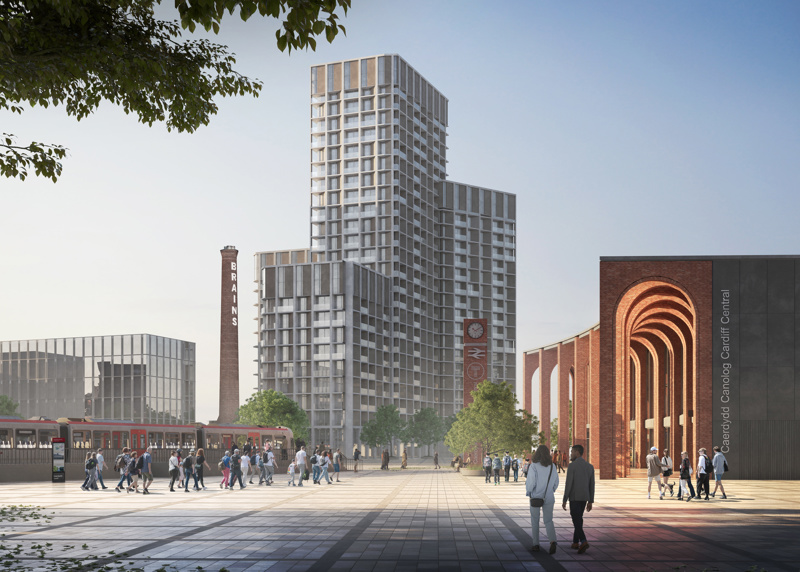 Artist's impression of new southern entrance to Cardiff Central station. TRANSPORT FOR WALES.