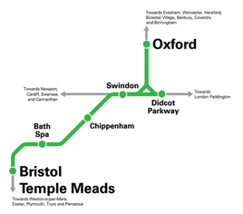 Oxford Bristol GWR service route map
