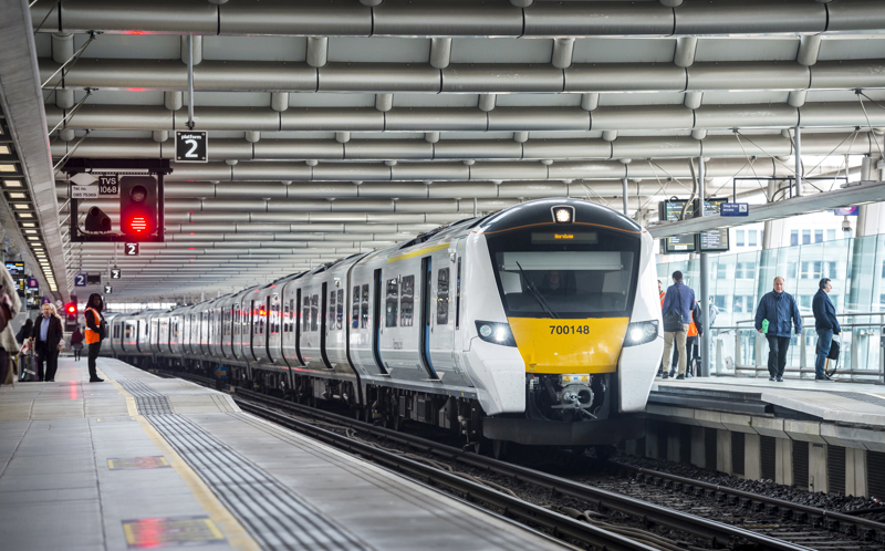 Thameslink Class 700 unit at London Blackfriars. GOVIA THAMESLINK RAILWAY.