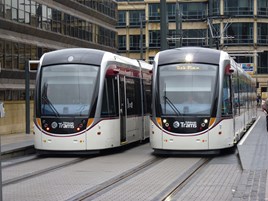 Trams 275 and 266 at Haymarket. RICHARD CLINNICK.