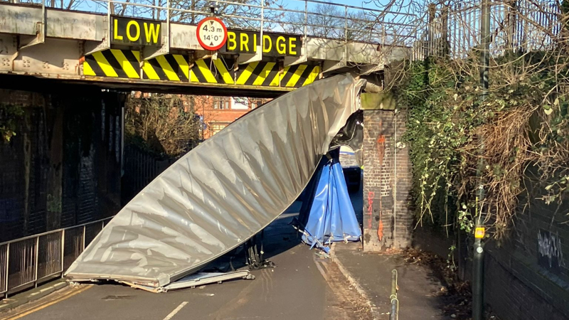 Bridge on Summer Lane in Erdington, Birmingham, after a lorry hit it on January 7. NETWORK RAIL.