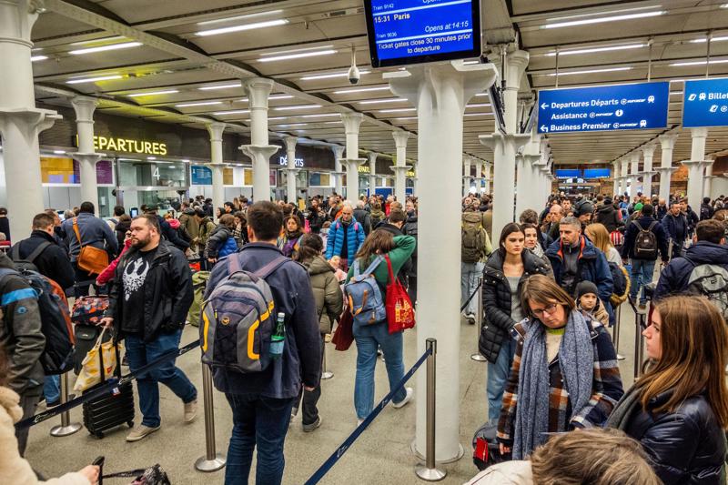 Passengers wait at London St Pancras Eurostar terminal