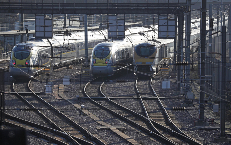 Eurostar trains at the Eurostar Engineering Centre maintenance depot in Temple Mills, London. ALAMY.