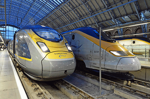 Two Eurostar services at London St Pancras station