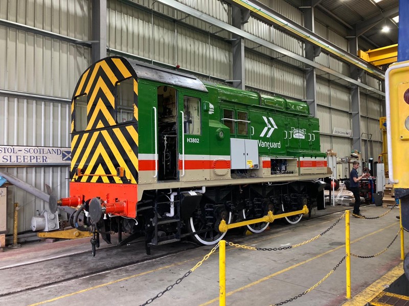 The hydrogen-powered 08635 at Kidderminster diesel depot. JACK BALDWIN